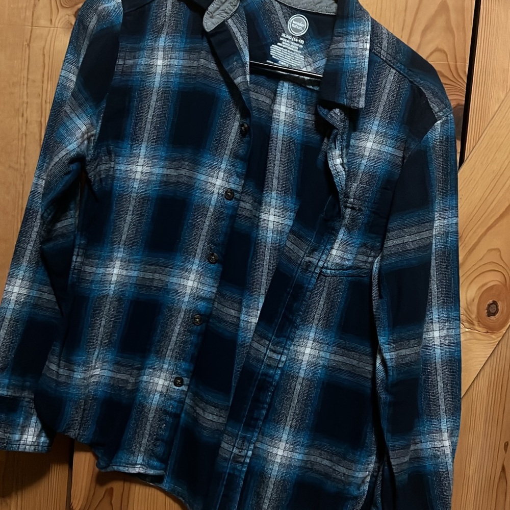 Blue and Gray Plaid Button-Up Shirt